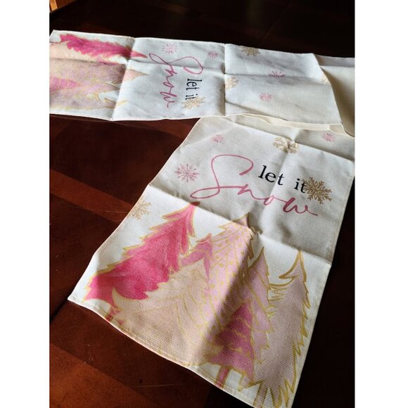 Christmas Table Runner Pink Snowflake Decor Holiday Decoration Decorative Cloth - Picture 5 of 10